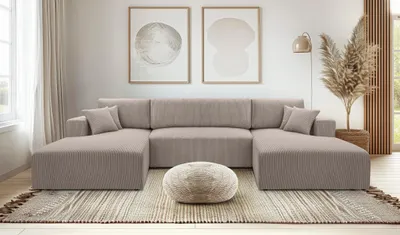 Image de AX LIVING Beige Canapé en forme de U avec fonction sommeil - Catea U Salon 364cm