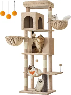 Immagine prodotto di Albero per gatti – Torre da arrampicata con 2 fori – 175 cm – marrone – 57 x 45 x 175 cm