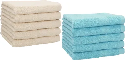 Produktbild von Betz 10 Stück Gästetücher 30x50 cm PREMIUM 100% Baumwolle Set  Farbe: sand und ocean