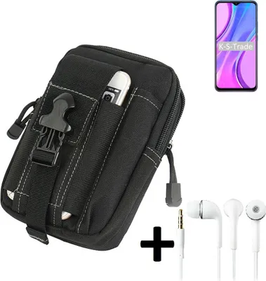 Produktbild von K-S-Trade Gürteltache + Kopfhörer kompatibel mit Xiaomi Redmi 9 Gürtel Tasche Holster Schutz Hülle Handy Hülle  schwarz inkl. Extrafächer