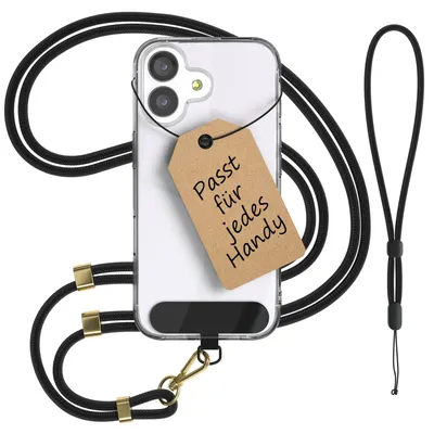 Produktbild von EAZY CASE Handykette Universal für jedes Smartphone, Handyband zum Umhängen mit kleinerem Einlege-Pad, Crossbody Kette in Schwarz