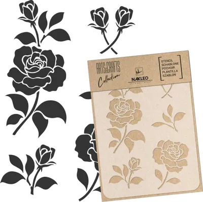 Produktbild von Malschablone für Handwerk A4 21x30cm, Rose Blume Blüte Muster, Wiederverwendbare Kunststoff DIY & Scrapbooking Zeichenschablone