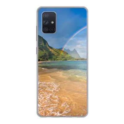 Produktbild von MuchoWow® Handyhülle Schutzhülle Hülle für Samsung Galaxy A71 Ein schöner Regenbogen am Tunnels Beach in Hawaii Silikon Softcase Handy Hülle - Kartenbesitzer