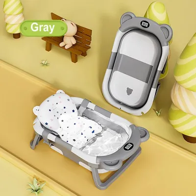 Produktbild von Babybadewanne - Faltbare Reisebadewanne - Tragbar - Mit Thermometer - Mit Badematte - Für 25–36 Monate - Grau
