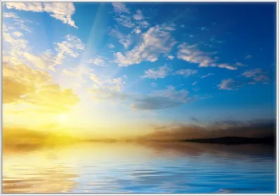 Produktbild von Wallario Wandbild Sonnenuntergang über dem Meer I, Größe: 70,30 x 100,30 cm, Poster mit weißem Kunststoffrahmen