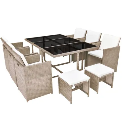 Image de vidaXL Ensemble de jardin 11 pièces avec coussins Poly Rattan Beige