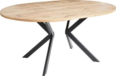 Produktbild von BELIANI Ausziehbarer Esstisch Hellbraun MDF Platte Eisen Beine Oval Modernes Design Industrial Style Esszimmertisch