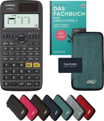 Produktbild von Casio fx-85DE X inkl. Schutztasche Türkis & Fachbuch (80 Seiten, DIN A5) – Wissenschaftlicher Rechner  – Smart Set