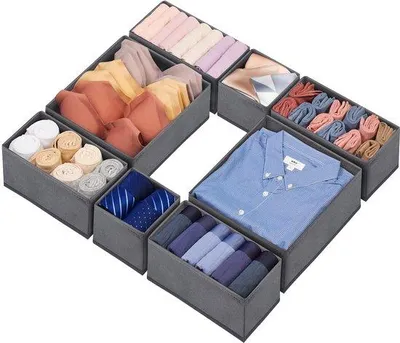Immagine prodotto di Set di 8 organizer pieghevoli per vestiti, organizer in tessuto, contenitori per vestiti per neonati, reggiseni, calzini e scarpe, grigio