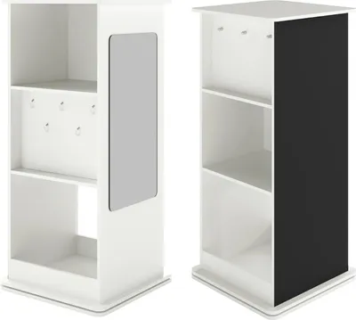 Produktbild von Drehbares Kinder-Bücherregal - 3-stöckiges Regal - Tafel & Spiegel - 8 Haken - Offene Fächer - Holz - Elfenbeinfarben