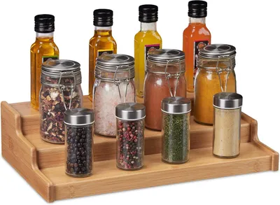 Produktbild von Kräutertrockner – Bambus – 3 Ebenen – Stehender Kräuterregal für die Arbeitsfläche – Küche, 9x38x22 cm – Natur