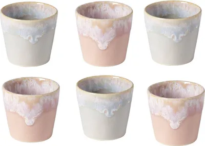 Produktbild von Costa Nova Grespresso handgefertigte Espressotassen – 6er-Set – Elegance – Rosa – Grau – Portugiesisches Steingut – 90 ml – Höhe 6 cm