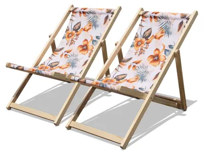 Image de Tamigi - Set de 2 chaises longues en bois massif et textilène