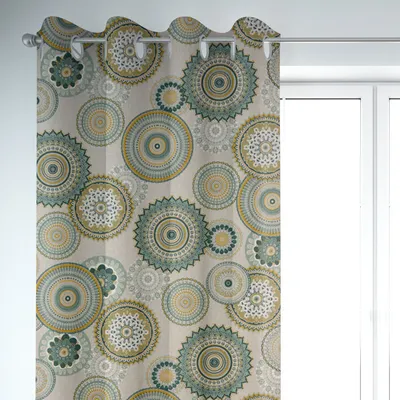 Produktbild von SCHÖNER LEBEN. Vorhang Mandalas natur grün 245cm oder Länge wählbar aus Standardgrößen Aufhängung Ösen