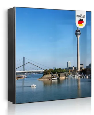 Produktbild von banjado Schlüsselkasten aus Metall, 30x30cm groß mit 32 Haken, als Magnettafel nutzbar, Korpus schwarz, Anschlag links, Düsseldorf [SKG2 10195]