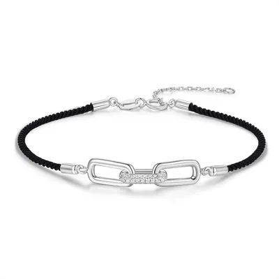 Produktbild von New Bling 9NB-1710 – Silbernes Makramee-Armband in Schwarz – Glieder – Mit Zirkonia – Silberfarben – 925er Silber – Verstellbar 16+2 cm