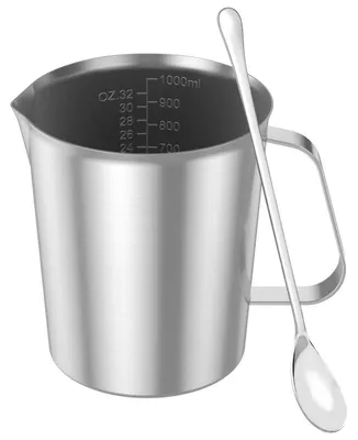 Zdjęcie produktu dla Mierzący dzbanek ze stali nierdzewnej, pojemność 1000 ml, z uchwytem i mieszadłem, nadający się do mycia w zmywarce