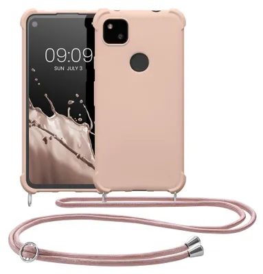 Produktbild von kwmobile Necklace Case kompatibel mit Google Pixel 4a Hülle - Cover mit Kordel zum Umhängen - Silikon Schutzhülle Perlmutt