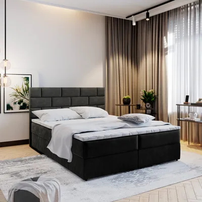 Produktbild von Masseno Boxspringbett KERLO 180x200 cm Komplett-Set mit Bonell Matratze und Topper, Polsterbett mit Bettkästen -Schwarz, COSMIC 100
