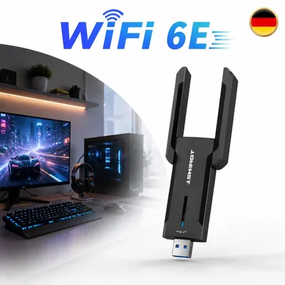 Productafbeelding van WiFi 6E WLAN-adapter, 5400 Mbps, tri-band (6 GHz / 5 GHz / 2,4 GHz), Gigabit, voor PC en laptop