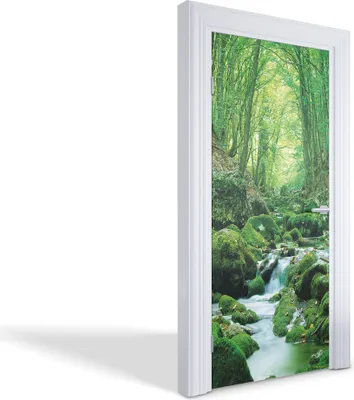 Produktbild von Türdeko Aufkleber Selbstklebende Wandsticker Personalisiert - Grüner Waldbach - 95 x 205 cm