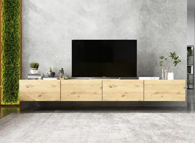 Produktbild von 2 Stk Hängende TV-Schrank 2 x Enjoy TV Loft Style Hängeschränke Hängend Modern Lindner Möbel 240cm x 30cm x 35cm Farbe: Eiche artisan matt