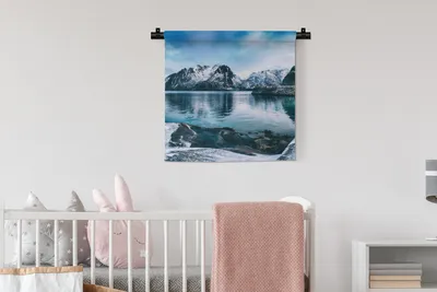 Produktbild von MuchoWow® Wandteppich Wandbehang Winter - See - Berg - Schnee 60x60 cm Tapisserie Dekoration Wandtuch - Dekorationen - Wand Decke