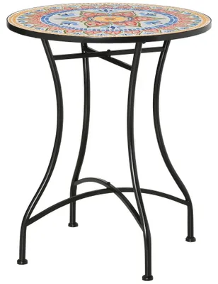 Image de Table d'extérieur ronde en mosaïque - Table pour l'extérieur de 60 cm - Plateau en céramique - Structure en métal - Style méditerranéen - Aspect antique - Idéale pour le jardin et le balcon - Colorée