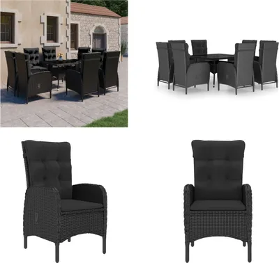 Produktbild von vidaXL 9 tlg. Garten Essgruppe Poly Rattan und Glas Schwarz - Gartenmöbel-Set - Gartenmöbel-Sets - Gartentisch Und Stühle - Gartentische Und Stühle