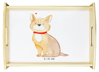 Produktbild von Mr. & Mrs. Panda Tablett Hund Glück - Weiß - Geschenk, Herz, sofatablett, Sprüche, Bett-Tablett, Deko, Liebe, Serviertablett, Corgie, Spruch, Servier