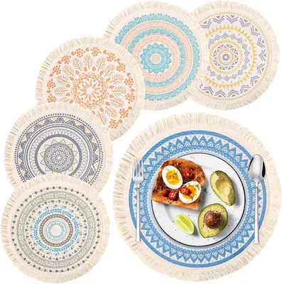 Immagine prodotto di Sottopiatti rotondi - confezione da 6 pezzi - diametro 33 cm - resistenti al calore e lavabili - tovagliette - ideali per cucina, tavolo da pranzo, matrimoni e decorazioni - motivo floreale