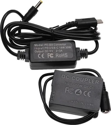 Produktbild von vhbw USB Netzteil kompatibel mit Panasonic Lumix DMC-GH2H, DMC-GH2K, DMC-GX8, DMC-GX8K Kamera, Digitalkamera + DC Kuppler (Ersatz für DMW-DCC8), 2m