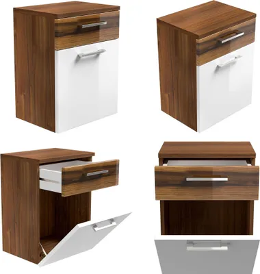 Produktbild von Bad Unterschrank RIMAO-100 Hochglanz weiß, Walnuss Nachbildung, B x H x T ca.: 40 x 53 x 30 cm