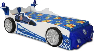Produktbild von Schlafzimmer Kinderbett Betten Kinder Zimmer Polizei Auto Kindermöbel + Matratze