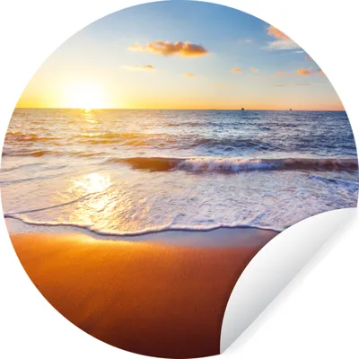 Produktbild von MuchoWow® Runde Wandtattoo - Wandsticker Tapete Aufkleber Strand - Meer - Sonne - Horizont Ø 80 cm Selbstklebend und Repositionierbar - Wandaufkleber - Kreis - Mauerkreis - Wand Bilder - Wandsticker - Wohnzimmer Dekoration - Dekoration für die Wände - Aluminium - Babyzimmer