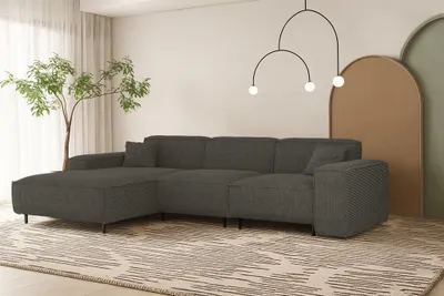 Produktbild von Ecksofa Designersofa GLORIA in Stoff Scala Anthrazit Ottomane Links