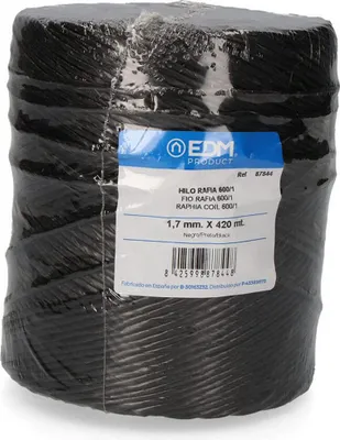 Image de Bobine Raphia Noir Edm Raphia Synthétique Résistant, Couleur Noire Intense - Edm