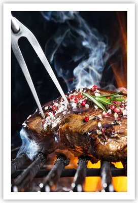 Produktbild von Poster - Poster ohne Rahmen - Steak Grill Flammen Essen - 61x91,5 cm - Wand Bild - Wanddeko - Wandbilder - Kunstposter - Wandposter - Bilder - Kunstdruck - Wanddekoration - Wandbild - P2XPA61x91-2865