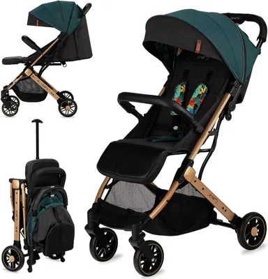 Produktbild von Kinderwagen – Buggy – Für unterwegs – Kompakt zusammenklappbar – 7,5 kg – Grün-Gold