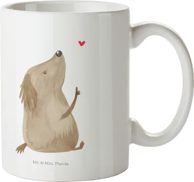 Produktbild von Mr. & Mrs. Panda Tasse Hund Liebe - Weiß - Geschenk, Becher, Hunde, schöne, Sprüche, Bedruckte, Kaffeebecher, Keramiktasse, Herz