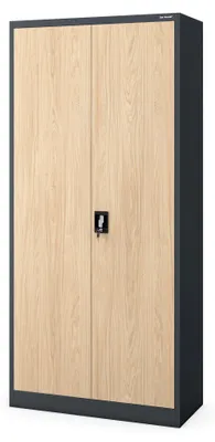 Produktbild von Aktenschrank Büroschrank Metallschrank Stahlschrank Werkzeugschrank Stahlblech Pulverbeschichtet Flügeltürschrank Abschließbar 195 cm x 90 cm x 40 cm anthrazit / Eiche Sonoma