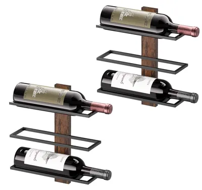 Wand-Weinregal für 6 Flaschen, Holz & Eisen, schwarz