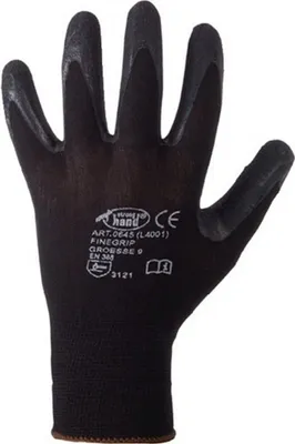 Produktbild von Handschuhe Finegrip Gr.9 schwarz EN 388 PSA II Nyl.m.Schrumpf-Latex STRONGHAND