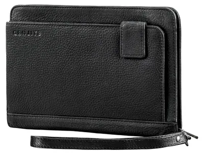 Produktbild von 'Momo' Kleiner Organizer Leder DIN A6 Dokumentenmappe Vintage Geldbeutel Männerhandtasche Clutch Damen Herren Ordnungsmappe für EC-Karten, Farbe:Obsidian schwarz