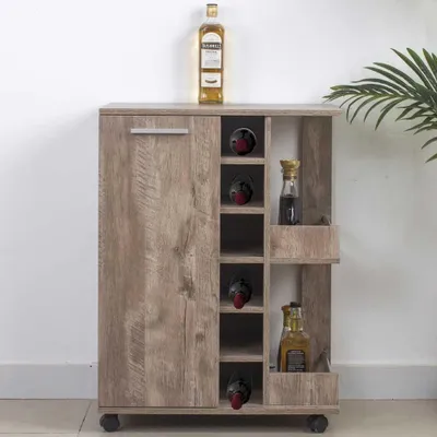 Eckschrank mit Weinregal, 6 Flaschen, Holztür, Taupe