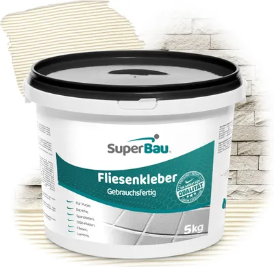 Produktbild von SuperBau Fliesenkleber WEIß 5kg, Flexkleber FLIESEN, Dispersionskleber FERTIG, Flexmörtel HOCHFLEXIBEL, für Bad, Boden, Wand & Küche, Gebrauchsfertig & Flex