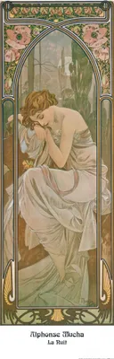 Zdjęcie produktu dla Alphonse Mucha Art Print Obraz - Cztery pory dnia, noc, 1899 (120 x 40 cm)
