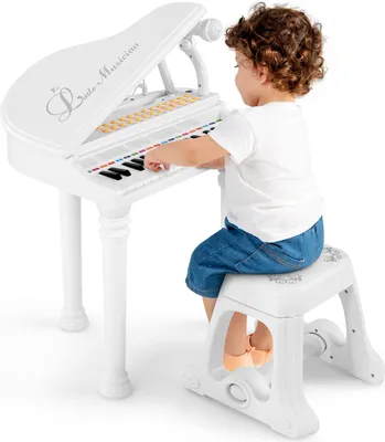 Produktbild von GOPLUS 31 Tasten Kinder Keyboard mit Hocker, Klaviertastatur mit Mikrofon, LED-Licht & MP3-Schnittstelle, E-Piano mit 3 Lehrmodi, 22 Demos, 4 Rhythmen (Weiß)