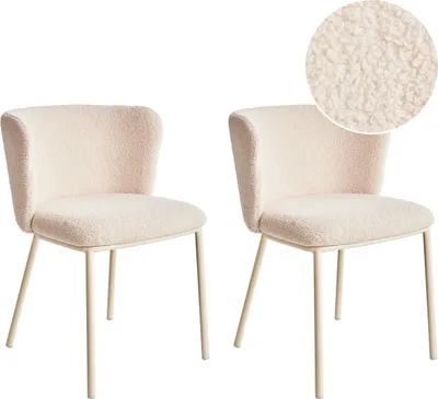 Produktbild von BELIANI Esszimmerstuhl 2er Set Hellbeige Bouclé-Stoffbezug mit Niedriger Lehne Metallbeine Ohne Armlehnen Retro Design Sitzmöbel Esszimmer Ausstattung