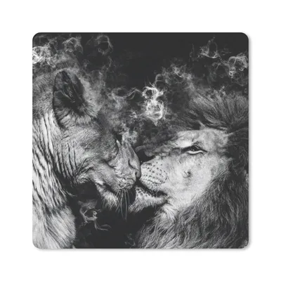 Produktbild von MuchoWow® Mauspad Mousepad Löwe - Rauch - Liebe - Schwarz - Weiß 20x20 cm - Mousepads - Maus Mat - Pad - Mausunterlage - Desk Mat - Bureauartikeln
